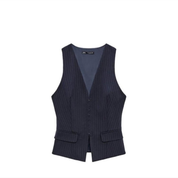 Zara Navy Blue Pinstripe Vest (S) - Picture 2 of 5